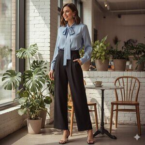 J.ing High Waist Kaira Black Wide Leg Work Pants Trousers